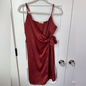 Dress Up Satin Like Rust Wrap Dress size Medium